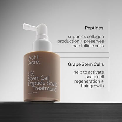 Act+ Acre Cold Processed 3% Stem Cell Peptide Treatment - Boosts Hair Density - Grape Stem Cells, Peptides + Caffeine - Vegan, Fragrance-Free - 3 Fl Oz Avelisse