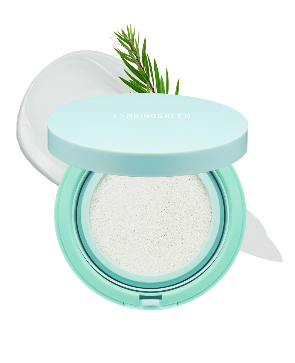 BRING GREEN Tea Tree CICA Facial Sun Cushion SPF 50+ PA++++ - Korean Mineral Sunscreen for Face, Non-Nano, Reef-Safe, Redness Correcting with Zinc Oxide, Travel Size Sun Protection Avelisse