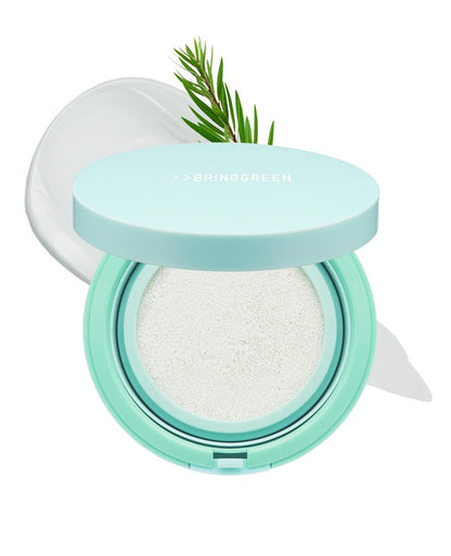 BRING GREEN Tea Tree CICA Facial Sun Cushion SPF 50+ PA++++ - Korean Mineral Sunscreen for Face, Non-Nano, Reef-Safe, Redness Correcting with Zinc Oxide, Travel Size Sun Protection Avelisse
