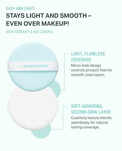 BRING GREEN Tea Tree CICA Facial Sun Cushion SPF 50+ PA++++ - Korean Mineral Sunscreen for Face, Non-Nano, Reef-Safe, Redness Correcting with Zinc Oxide, Travel Size Sun Protection Avelisse