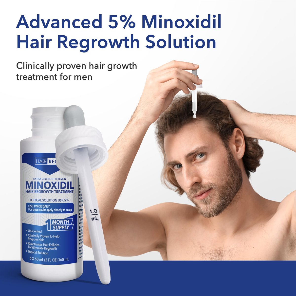 Hair Regen Liquid Minoxidil for Men 5% - Extra Strength Topical Solution for Hair Regrowth - 1 Month Supply (2 Fl Oz) - görsel 13