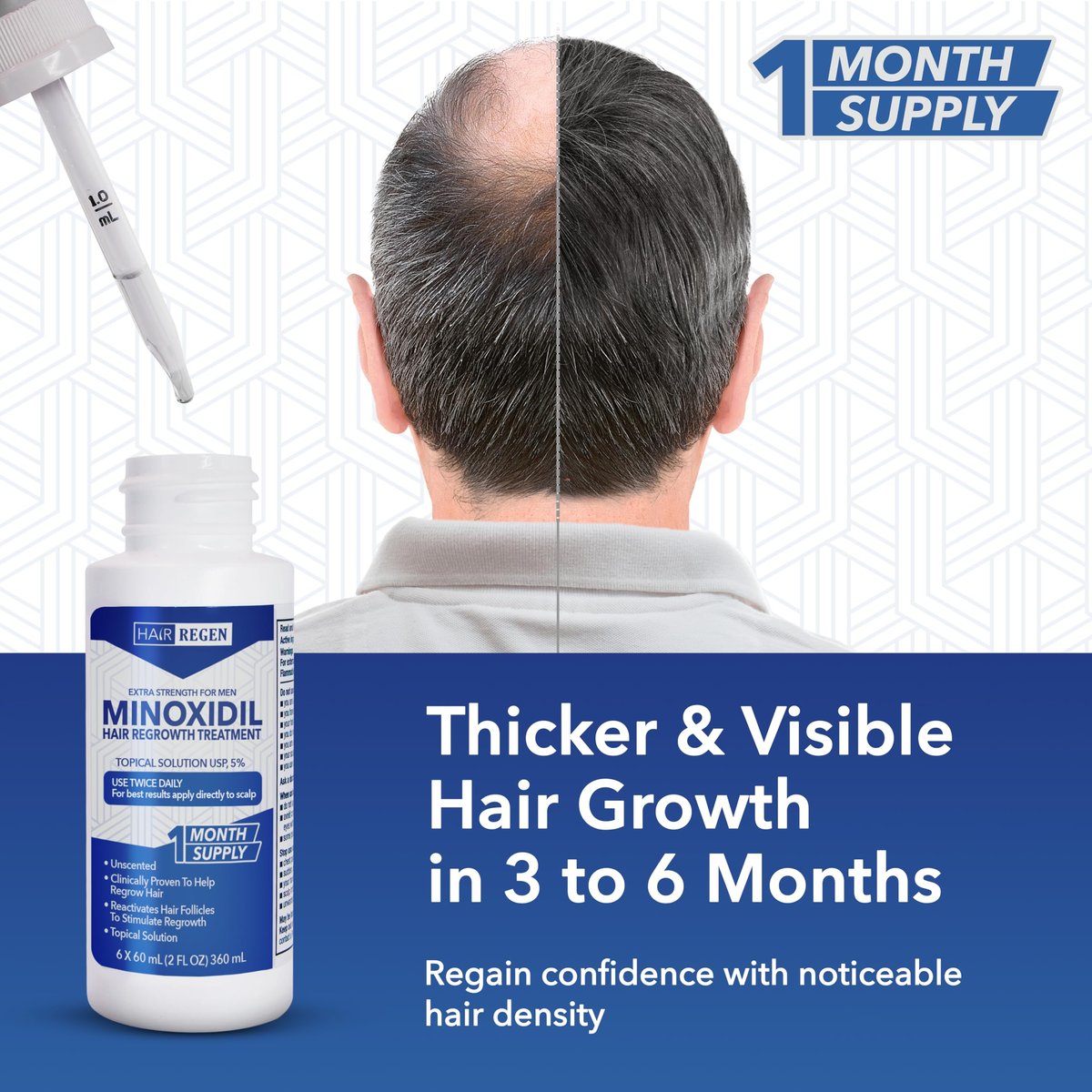 Hair Regen Liquid Minoxidil for Men 5% - Extra Strength Topical Solution for Hair Regrowth - 1 Month Supply (2 Fl Oz) - görsel 11