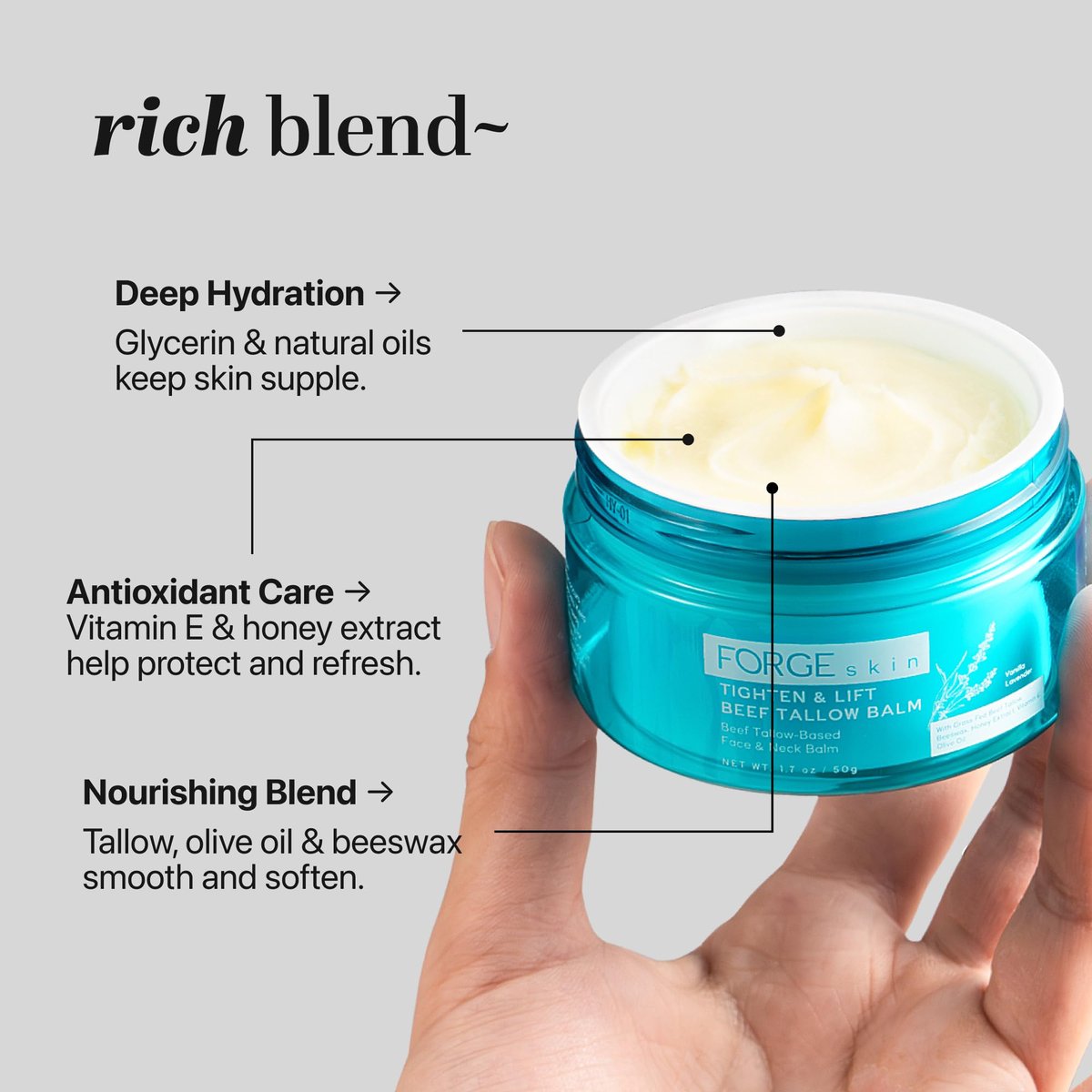 Forge Skin Tighten & Lift Balm for Women - Tallow-Based Beef Tallow & Honey Face Moisturizer, Natural Anti-Aging Cream with Essential Oils, 1.7 oz Avelisse