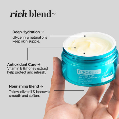 Forge Skin Tighten & Lift Balm for Women - Tallow-Based Beef Tallow & Honey Face Moisturizer, Natural Anti-Aging Cream with Essential Oils, 1.7 oz Avelisse