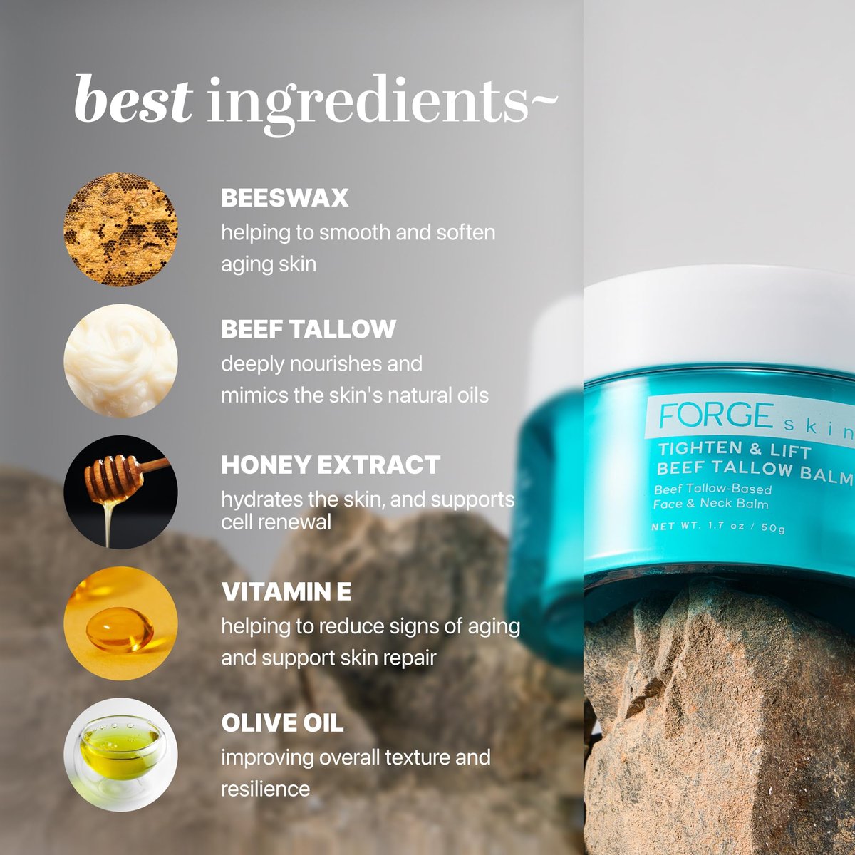 Forge Skin Tighten & Lift Balm for Women - Tallow-Based Beef Tallow & Honey Face Moisturizer, Natural Anti-Aging Cream with Essential Oils, 1.7 oz Avelisse
