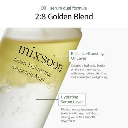 mixsoon Bean Balancing Ampoule Mist - Hyaluronic Acid Hydrating Face Mist for Oil Balance and Glowing Skin, 3.38 fl oz Avelisse