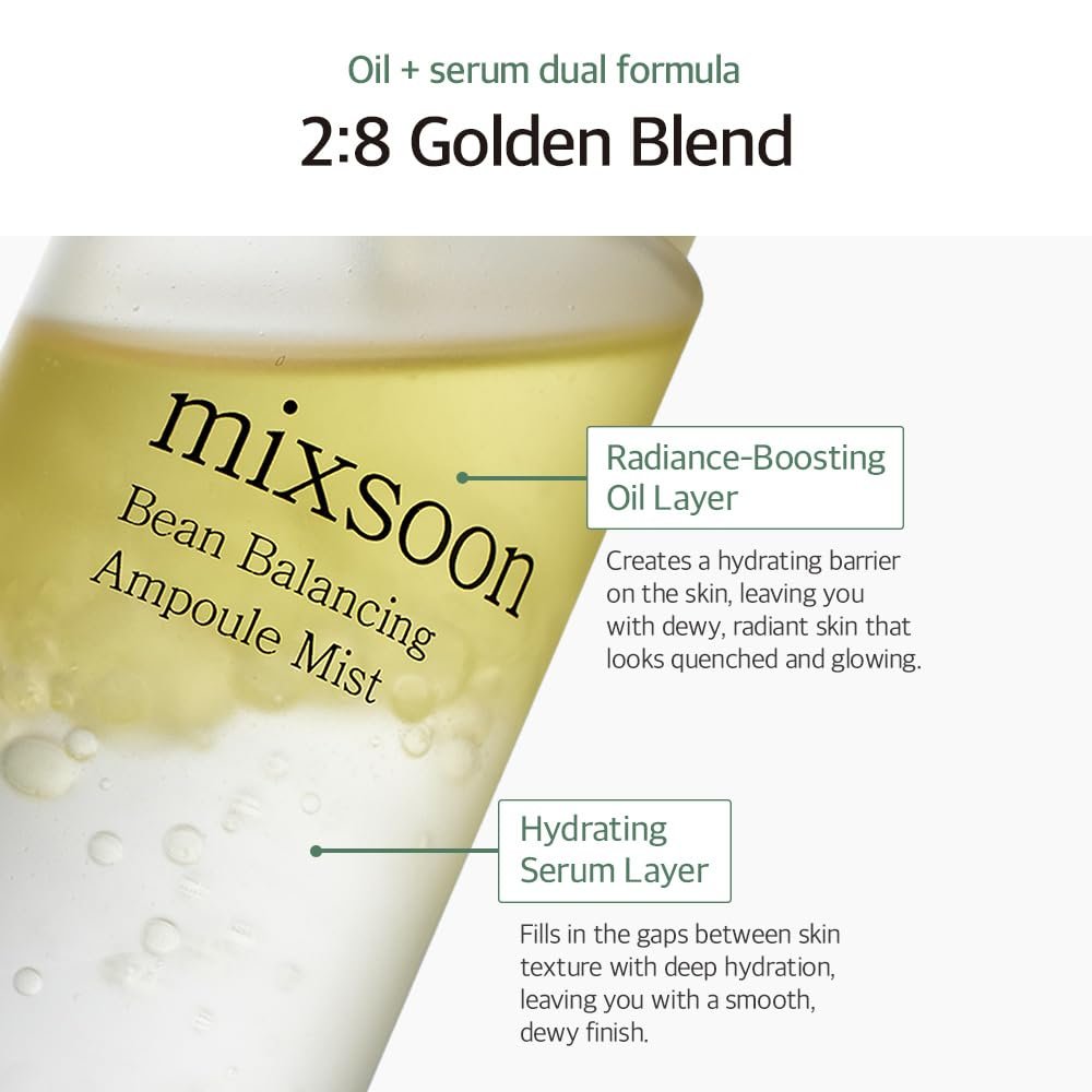 mixsoon Bean Balancing Ampoule Mist - Hyaluronic Acid Hydrating Face Mist for Oil Balance and Glowing Skin, 3.38 fl oz Avelisse