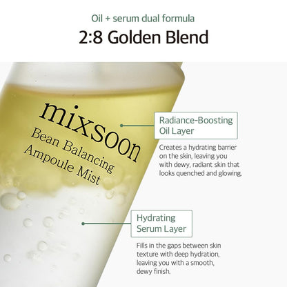 mixsoon Bean Balancing Ampoule Mist - Hyaluronic Acid Hydrating Face Mist for Oil Balance and Glowing Skin, 3.38 fl oz Avelisse