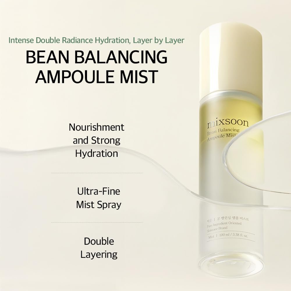 mixsoon Bean Balancing Ampoule Mist - Hyaluronic Acid Hydrating Face Mist for Oil Balance and Glowing Skin, 3.38 fl oz Avelisse