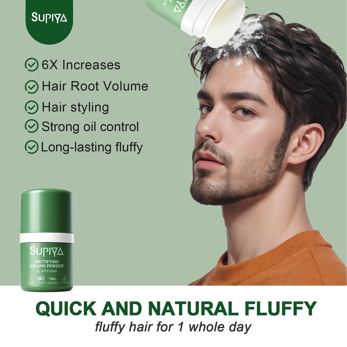 SUPIYA Dry Shampoo Powder - Mattifying Volume for Men & Women, Instantly Absorbs Excess Oil, Adds Volume, Non-Sticky & Easy to Apply (0.35 oz) - görsel 11
