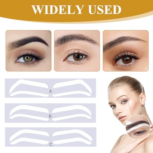 24 Pairs Eyebrow Stencils for Women – Disposable Shaping Stickers for Perfect Brows, 3 Shapes, PVC, White Avelisse