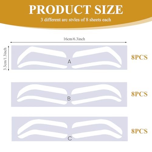 24 Pairs Eyebrow Stencils for Women – Disposable Shaping Stickers for Perfect Brows, 3 Shapes, PVC, White Avelisse
