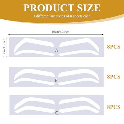 24 Pairs Eyebrow Stencils for Women – Disposable Shaping Stickers for Perfect Brows, 3 Shapes, PVC, White Avelisse