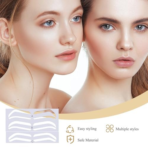 24 Pairs Eyebrow Stencils for Women – Disposable Shaping Stickers for Perfect Brows, 3 Shapes, PVC, White Avelisse