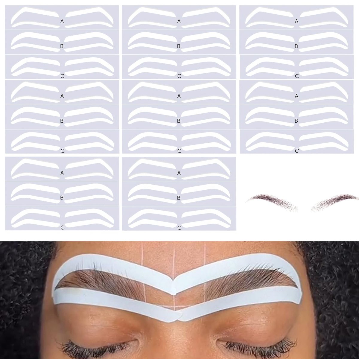 24 Pairs Eyebrow Stencils for Women – Disposable Shaping Stickers for Perfect Brows, 3 Shapes, PVC, White Avelisse