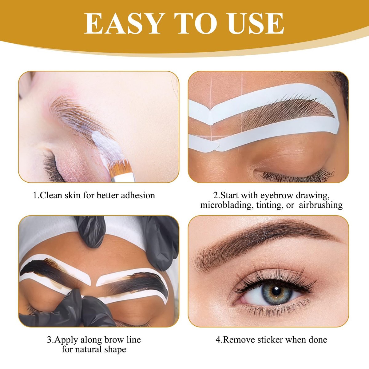 24 Pairs Eyebrow Stencils for Women – Disposable Shaping Stickers for Perfect Brows, 3 Shapes, PVC, White Avelisse
