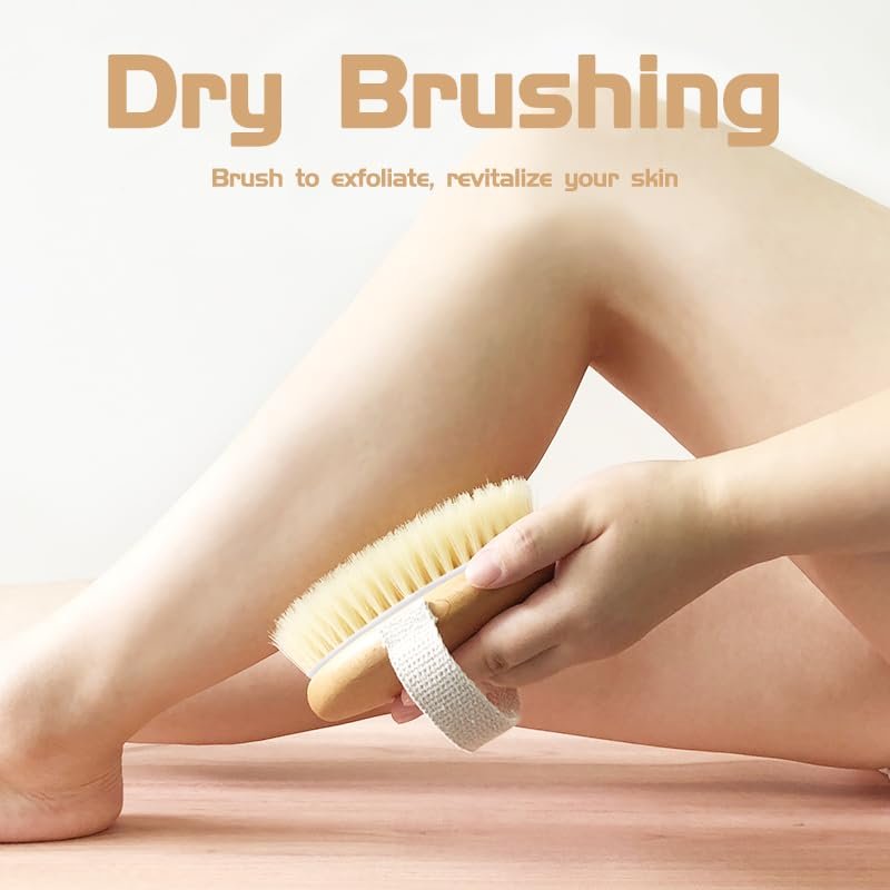Bamboo Dry Body Brush for Shower – Exfoliating Bath Brush with Massage Nodes for Dry Brushing & Cellulite - görsel 3