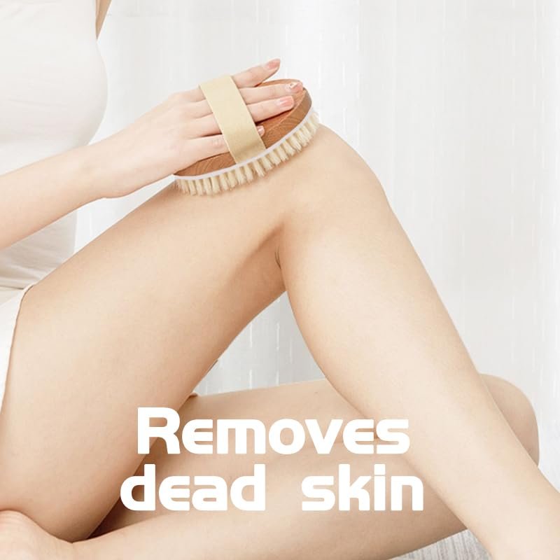 Bamboo Dry Body Brush for Shower – Exfoliating Bath Brush with Massage Nodes for Dry Brushing & Cellulite - görsel 6
