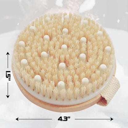 Bamboo Dry Body Brush for Shower – Exfoliating Bath Brush with Massage Nodes for Dry Brushing & Cellulite