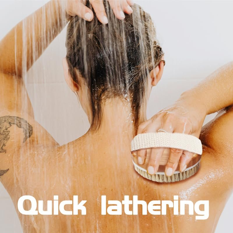 Bamboo Dry Body Brush for Shower – Exfoliating Bath Brush with Massage Nodes for Dry Brushing & Cellulite - görsel 5