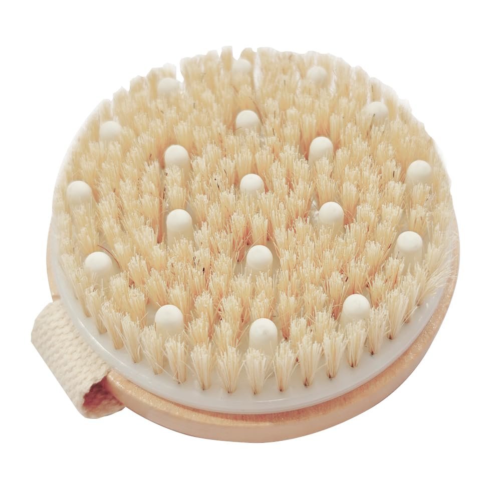 Bamboo Dry Body Brush for Shower – Exfoliating Bath Brush with Massage Nodes for Dry Brushing & Cellulite - görsel 1