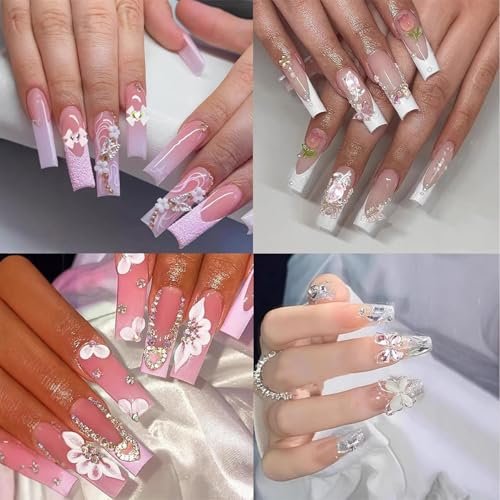 24 Pcs Pink Nail Art Rhinestones 3D Cherry Bow Star Heart Flowers Charms for Acrylic Nails - Shining Alloy Nail Jewelry Gem for Y2k Women DIY Manicure Crafts - görsel 8