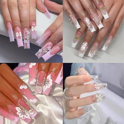 24 Pcs Pink Nail Art Rhinestones 3D Cherry Bow Star Heart Flowers Charms for Acrylic Nails - Shining Alloy Nail Jewelry Gem for Y2k Women DIY Manicure Crafts