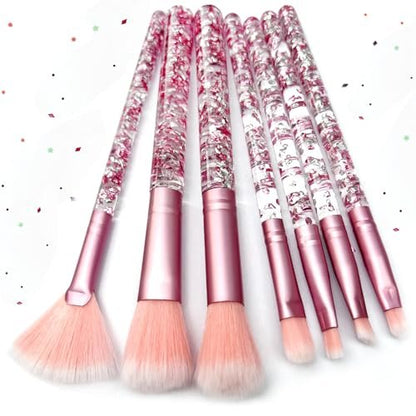 Zoolinn 7-Piece Pink Unicorn Makeup Brush Set with Glitter – Professional Synthetic Fiber Brushes for Blush, Foundation, Eyeshadow, and More