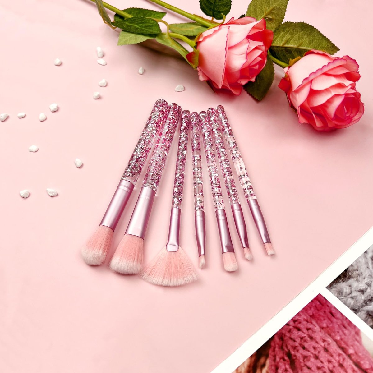 Zoolinn 7-Piece Pink Unicorn Makeup Brush Set with Glitter – Professional Synthetic Fiber Brushes for Blush, Foundation, Eyeshadow, and More - görsel 13