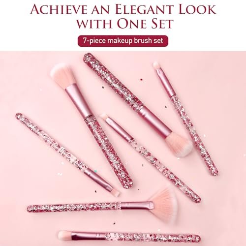 Zoolinn 7-Piece Pink Unicorn Makeup Brush Set with Glitter – Professional Synthetic Fiber Brushes for Blush, Foundation, Eyeshadow, and More - görsel 4