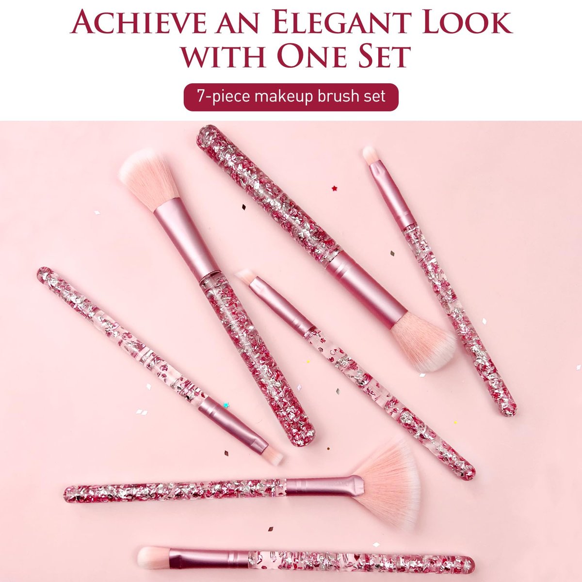 Zoolinn 7-Piece Pink Unicorn Makeup Brush Set with Glitter – Professional Synthetic Fiber Brushes for Blush, Foundation, Eyeshadow, and More - görsel 3