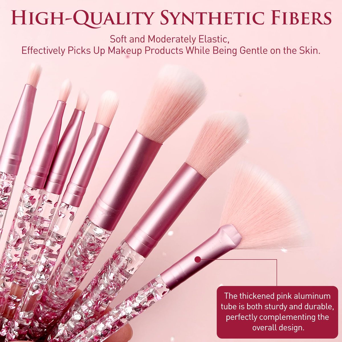 Zoolinn 7-Piece Pink Unicorn Makeup Brush Set with Glitter – Professional Synthetic Fiber Brushes for Blush, Foundation, Eyeshadow, and More - görsel 7