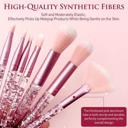 Zoolinn 7-Piece Pink Unicorn Makeup Brush Set with Glitter – Professional Synthetic Fiber Brushes for Blush, Foundation, Eyeshadow, and More