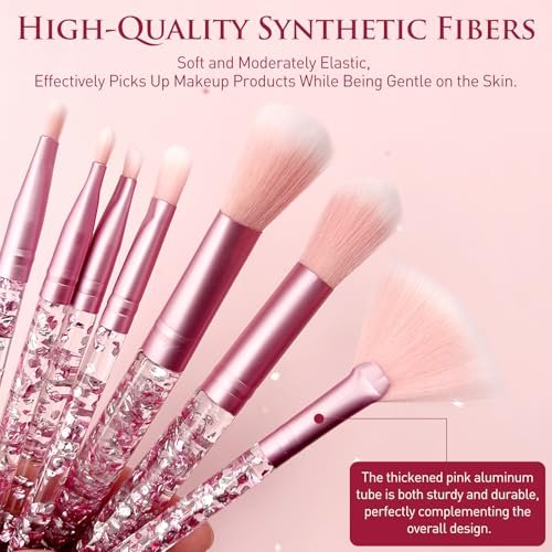 Zoolinn 7-Piece Pink Unicorn Makeup Brush Set with Glitter – Professional Synthetic Fiber Brushes for Blush, Foundation, Eyeshadow, and More - görsel 8