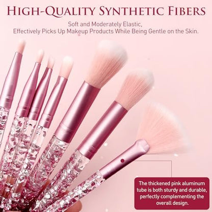 Zoolinn 7-Piece Pink Unicorn Makeup Brush Set with Glitter – Professional Synthetic Fiber Brushes for Blush, Foundation, Eyeshadow, and More