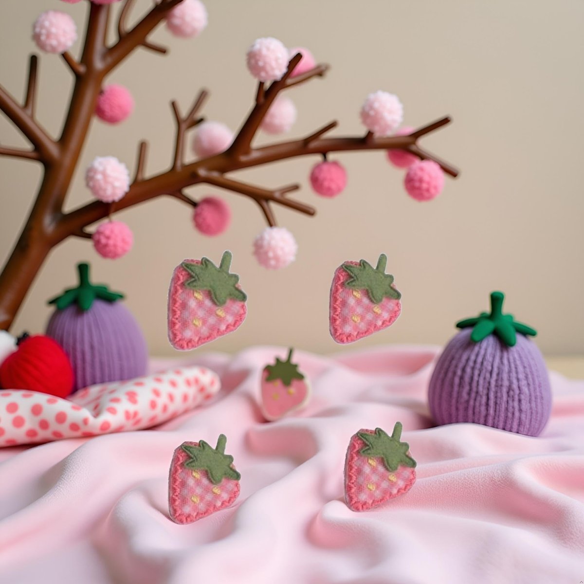 4Pcs Pink Cute Fabric Strawberry Hair Clips for Women Girls - Sweet Duckbill Barrettes with Strawberry Decoration - görsel 4