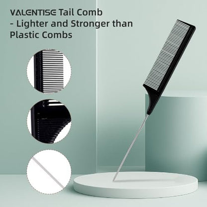 VALENTISE Boar Bristle Slick Back Hair Brush Set with Carbon Fiber Comb for Parting & Sectioning – Ideal for All Hair Types