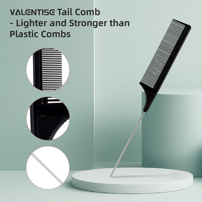 VALENTISE Boar Bristle Slick Back Hair Brush Set with Carbon Fiber Comb for Parting & Sectioning – Ideal for All Hair Types