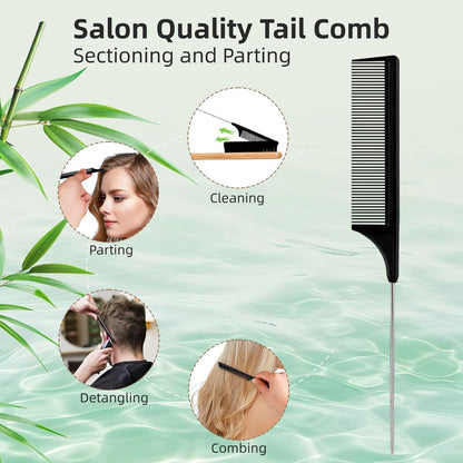 VALENTISE Boar Bristle Slick Back Hair Brush Set with Carbon Fiber Comb for Parting & Sectioning – Ideal for All Hair Types