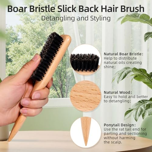 VALENTISE Boar Bristle Slick Back Hair Brush Set with Carbon Fiber Comb for Parting & Sectioning – Ideal for All Hair Types - görsel 6