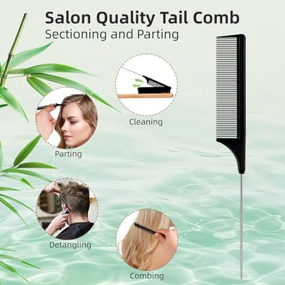 VALENTISE Boar Bristle Slick Back Hair Brush Set with Carbon Fiber Comb for Parting & Sectioning – Ideal for All Hair Types