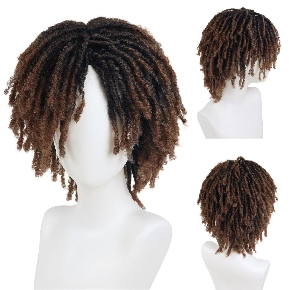GNIMEGIL Dreadlocks Wig for Men - Fashion Synthetic Ombre Brown Curly Wig with Bangs Braids Fake Dreads - görsel 1