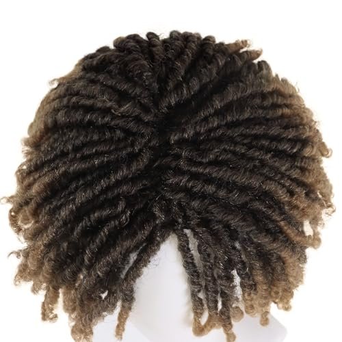 GNIMEGIL Mens Dreadlock Wig Ombre Light Brown Curly Hair Male Fake Dreads Loc Short Braided Wig with Bangs Realistic Twist Rasta Wigs Cosplay - görsel 7