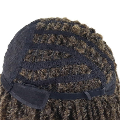 GNIMEGIL Mens Dreadlock Wig Ombre Light Brown Curly Hair Male Fake Dreads Loc Short Braided Wig with Bangs Realistic Twist Rasta Wigs Cosplay