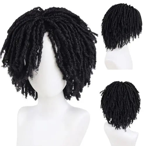 GNIMEGIL Men's Dreadlock Wig - Black Curly Short Dreads with Bangs, Realistic Twist Rasta Wig for Roleplay Avelisse