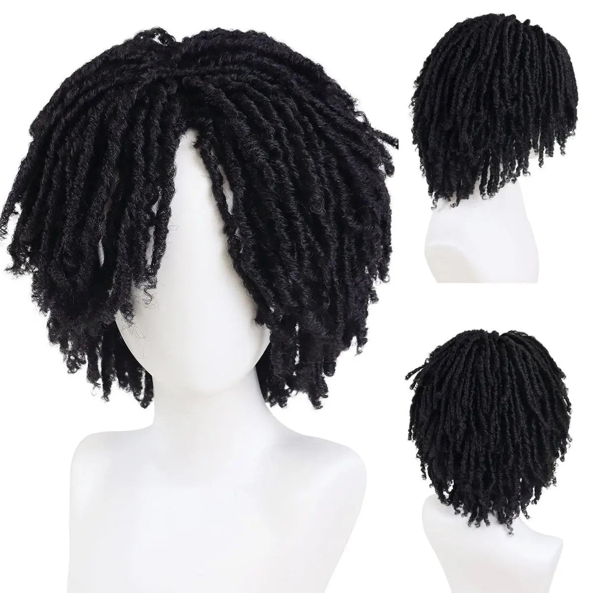 GNIMEGIL Men's Dreadlock Wig - Black Curly Short Dreads with Bangs, Realistic Twist Rasta Wig for Roleplay Avelisse