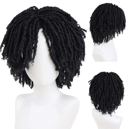 GNIMEGIL Men's Dreadlock Wig - Black Curly Short Dreads with Bangs, Realistic Twist Rasta Wig for Roleplay Avelisse