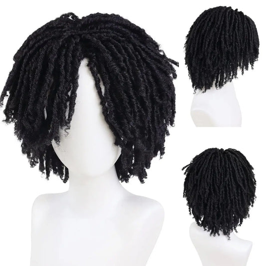 GNIMEGIL Men's Dreadlock Wig - Black Curly Short Dreads with Bangs, Realistic Twist Rasta Wig for Roleplay Avelisse
