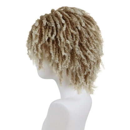 GNIMEGIL Men's Dreadlock Wig - Ombre Blonde Curly Male Fake Dreads Hair Loc Short Braided Wig with Bangs Realistic Twist Rasta Wigs for Halloween Costume Rocker Cosplay
