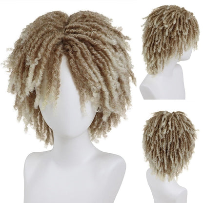 GNIMEGIL Men's Dreadlock Wig - Ombre Blonde Curly Male Fake Dreads Hair Loc Short Braided Wig with Bangs Realistic Twist Rasta Wigs for Halloween Costume Rocker Cosplay